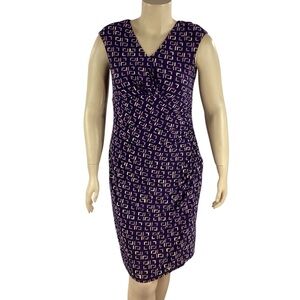 Lauren Ralph Lauren Ruched Jersey Sheath Dress Purple Geometric Print 14